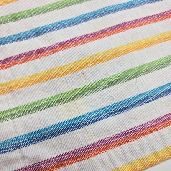 (8) Vintage Fabric Placemats Rainbow Striped Vinyl/Plastic Backing Homemade - Picture 5 of 9